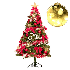 摩達客 耶誕 5尺(150cm)豪華型裝飾綠色聖誕樹 火焰金白大雪花紅果球系全套飾品組 含LED100小圓球珍珠燈, YS-GT235202