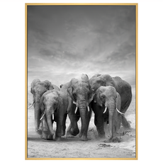 菠蘿選畫所 象群遷徙掛畫 40 x 30cm - 北歐風藝術掛畫 提升居家品味, 木色