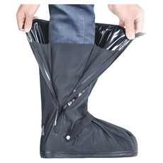 Ysmeisi 高筒防水雨鞋套, PVC材質 綁帶款, M-3XL, 黑色, 耐汙耐磨, 1雙