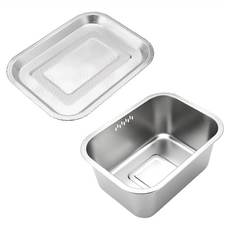 Le made ALL STS 304 不鏽鋼方形洗碗盆 + 瀝水盤套組, 1組, 銀