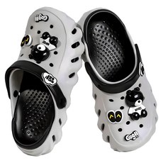 輕便兩穿厚底洞洞鞋, EVA材質, 防滑鞋底, 40/41, 灰黑雙色