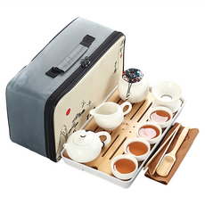 旅行茶具13件組 公倒杯 茶葉罐, 茶壺 + 茶海 + 過濾組 + 茶杯4入 + 茶盤 + 茶巾 + 旅行包 + 茶夾 + 龍把壺, 白定西施, 1組