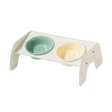 YOGISSO 角度調節寵物雙碗架套裝, 陶瓷碗, 易於清潔, 衛生, 奶油色 + 薄荷色, 1組