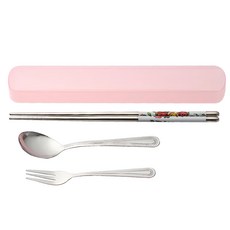 康寶彩色餐具組(2入) 不鏽鋼湯匙筷子組 附收納盒 台灣製造, 1入