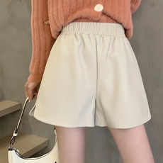 HS7080 鬆緊A字皮短褲, M, 杏