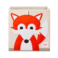 3 Sprouts 動物收納箱，超大容量，貼心加蓋設計，底部硬板穩固，兩側把手設計, 33 x 33 x 33cm, 狐狸, 1個