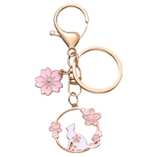 Petite rosee 奢華金屬包包鑰匙圈配件掛吊飾 金屬材質 50g, 櫻花貓咪 粉紅色, 1個