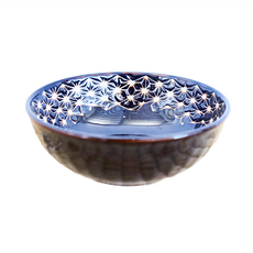 美濃燒 麻葉貽釉盤子12缽, 麻葉貽釉 藍黑色, 1個