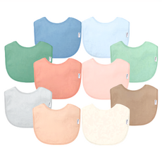 green sprouts 小綠芽 三層吸水防水口水巾圍兜10件組-橄欖棕 柔軟親膚, 16.2 x 21.6cm