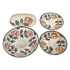 JUST HOME 日本製玫瑰花餐盤4件組, 點心盤16.5 × 2.8cm 2個 + 橢圓盤18.7 × 12.8 × 2.5cm + 湯盤20.5 × 4.8cm, 5836A, 1組