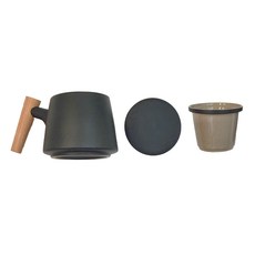 AWANA 三件式木柄陶瓷馬克杯 320ml, 黑色, 1個