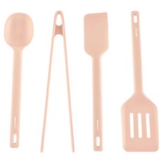 HAPPYCALL ViVA 原色矽膠配件組, 鍋鏟29.8 x 8cm + 拌杓28 x 6.4cm + 刮刀28.8 x 5.5cm + 長夾29.4cm, 粉色, 4件, 1組, 鍋鏟 + 拌杓 + 刮刀 + 長夾, 粉色, 1組