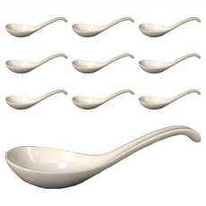 大同磁器 中湯匙 - 優質陶瓷湯匙組 簡約設計 輕鬆享受美食時光, 10支, 白色