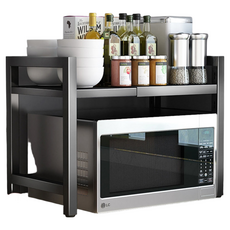 京太陽 單層伸縮式微波爐廚房置物架 黑色, 40~64 x 33 x 45cm, 1個