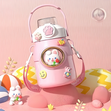 Mass 萌寵兒童不銹鋼保溫吸管杯 琉璃粉 兔子 650ml, 1個