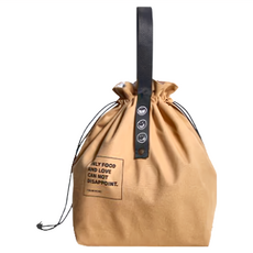 快豹 北歐風 簡約保溫便當袋 棉麻束口手提袋, 1個, 卡其