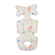 OhBabyLuxury 透氣兩用款推車坐墊 條紋粉鯨魚 柔軟 舒適支撐 方便攜帶, 1個