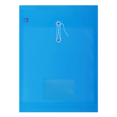 縄扣公文袋 附名片袋 透明PP材質 附繩式設計, A4, 藍色, 12個