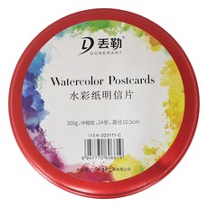 DORERART 丟勒 中粗紋 圓形水彩紙明信片 023111-C 直徑10.5cm 300g, 紅色鐵盒款, 24張