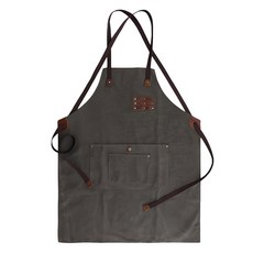 LIKEHOUSE 帆布配牛皮工作圍裙LC06 深灰色 耐磨帆布材質 多口袋設計, 1件