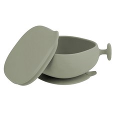 BBox 矽膠附蓋握把吸盤碗 安全矽膠材質 附蓋設計, 莫蘭迪綠, 1個