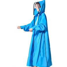 捷華 加長三拉鍊雨衣, 環保EVA材質, 藍色, XXL
