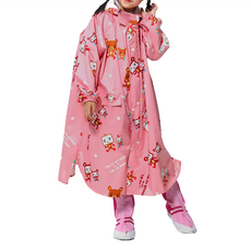 Fairrain 親子豆腐熊寶貝前開式雨衣 兒童款 聚酯纖維防水布 黃色系 S/M/L/XL, 豆腐人 粉色系, M(衣長85cm)