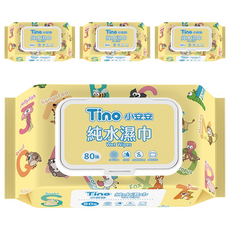 Tino 小安安 純水濕巾 80抽, EDI純水, 無酒精無香精, 1入, 4包