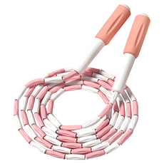OMG 竹節軟珠兒童跳繩, 長度可調節, 適用學生/成人, 不打結不繞繩, 2.8m, 珊瑚粉, 1條