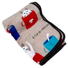 寵物日系卡通毛毯 100 x 75cm 卡其茶杯貓 柔軟舒適, 1條