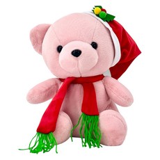 柔柔熊 聖誕版 毛絨玩具 聖誕帽 圍巾, 甜莓粉, 1個, 12吋