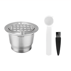 卡特屋 不鏽鋼咖啡膠囊殼標準款 304不鏽鋼材質 食品級封口矽膠 附粉勺+清潔刷, 1組