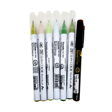 ZIG 彩繪毛筆 水性染料墨水, 鮮花與綠葉, 7件