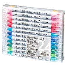 Kuretake 吳竹 ZIG CLEAN COLOR 雙頭圓頭麥克筆24色套組, TCS-6000T/24V, 1組