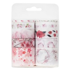 花卉圖案紙膠帶 Set 10卷 3.5M膠帶長度 PVC透明盒裝 高清印刷, 櫻花, 1組