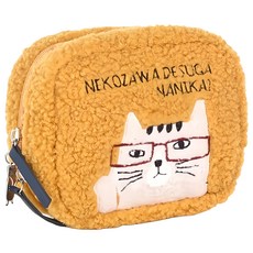 kUSUgURU JAPAN 日本眼鏡貓 NEKOZAWA貓澤系列 收納包 零錢包 手拿包 大開口收納包 拉鍊扣附金屬造型掛飾 12 x 14cm 底寬5cm 黃色