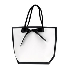 indi.k 手提紙袋 附黑色緞帶 10入組 黑色蝴蝶結裝飾購物袋, L(28 x 20 x 9cm), 白底黑邊, 1組