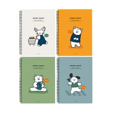 PINKFOOT 動物圖案線圈筆記本組 4本入, 灰色+藍色+綠色+黃色, 1組