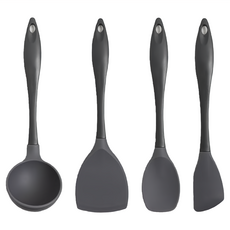 SSUEIM 矽膠廚具4件組, 湯勺+鍋鏟+拌炒匙+刮刀, 灰色, 1組