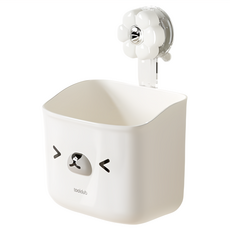 小白熊 真空吸盤收納籃,可愛造型浴室收納,免打孔安裝,多功能置物籃,14.6 x 10.6 x 12.5, 1個, 小白熊 白色