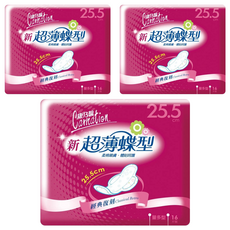 康乃馨 新超薄蝶型衛生棉 護翼型, 量多型(25.5cm), 16片, 3包