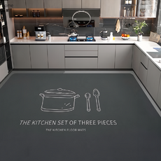 復古花紋PVC 廚房地墊, 幸福小館 黑色, 1個