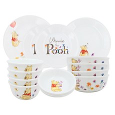Corelle Brands 康寧餐具 小熊維尼系列碗盤組 耐熱玻璃 可微波, 小熊維尼, 飯碗4個 + 湯碗4個 + 碟子4個 + 盤子(小)2個 + 盤子(中) +盤子(大), 1組