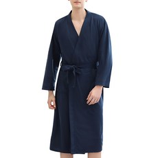 YUNMI 薄款華夫格成人浴袍 M, 1件, 藏青色