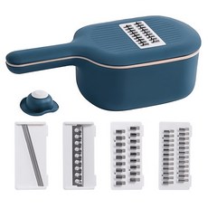 小茉廚房 多功能 刨絲器/切片花/瀝水籃 刨刀 4個 + 護手器, 藍色, 1組