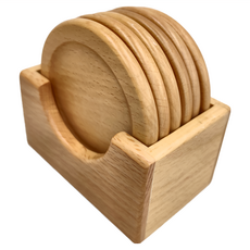 日式原木杯墊 6片裝, 櫸木, 9cm, 1組