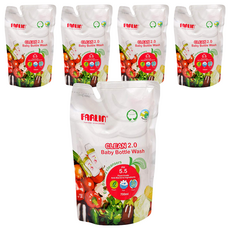 FARLIN 奶瓶蔬果清潔劑 補充包, 抗敏低刺激，配方溫和不傷手，泡沫細膩，清潔力UP，植物性配方，不殘留乳垢, 700ml, 5包