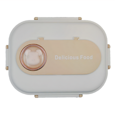 Mega 太空艙可愛熊兔304不鏽鋼四格保溫便當盒 Set, 黃熊, 1組