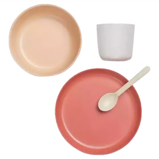 EKOBO 兒童餐具組 四件禮品套裝 BIOBU 竹纖維系列 室內外使用, 焦糖拿鐵, 1組, 碗+盤+杯+湯匙