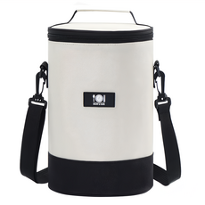 iSFun 加長圓桶 大容量肩背保冷保溫便當包, 米黑色, 1個